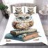 Cute owl with blue glasses sits on top of books bedding set