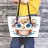 Cute owl with flowers on its head leather tote bag