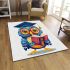 Cute owl with glasses and graduation hat holding books area rugs carpet