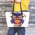 Cute owl with glasses and graduation hat holding books leather tote bag