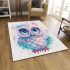 Cute owl with pink and blue colors and flowers around the eyes area rugs carpet