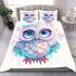 Cute owl with pink and blue colors and flowers around the eyes bedding set