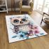 Cute owl with pink and blue flowers area rugs carpet