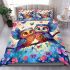 Cute owls in love colorful butterflies and flowers bedding set