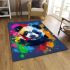 Cute panda in the style of rainbow paint splash area rugs carpet