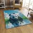 Cute panda is playing in the water area rugs carpet