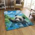 Cute panda is playing in the water area rugs carpet