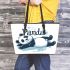 Cute panda lying on its back simple lines leather tote bag