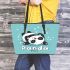 Cute panda rolling on the ground leather tote bag