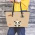 Cute panda stars and planets in the sky leather tote bag