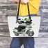 Cute panda wearing black sunglasses motorcycle leather tote bag