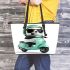 Cute panda wearing black sunglasses motorcycle leather tote bag