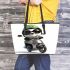 Cute panda wearing black sunglasses motorcycle leather tote bag