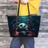 Cute panda wearing headphones leather tote bag