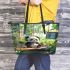 Cute panda wearing headphones leather tote bag