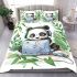 Cute panda wearing headphones and playing computer bedding set