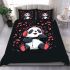 Cute panda wearing headphones is listening to music bedding set