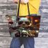 Cute panda wearing sunglasses and leather rides leather tote bag