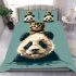 Cute panda with cat on its head bedding set