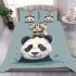 Cute panda with cat on its head bedding set