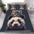 Cute panda with cat on its head bedding set