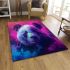 Cute panda with colorful smoke in front of a pink area rugs carpet