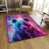 Cute panda with colorful smoke in front of a pink area rugs carpet