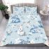 Cute pastel blue bunnies and floral pattern bedding set
