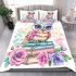 Cute pastel colorful owl sitting on top of books bedding set