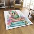 Cute pastel colorful owl sitting on top of books area rugs carpet