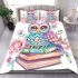 Cute pastel colorful owl sitting on top of books bedding set