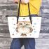 Cute pastel watercolor illustration of an owl leather tote bag