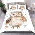 Cute pastel watercolor illustration of an owl bedding set