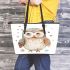 Cute pastel watercolor illustration of an owl leather tote bag