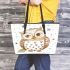 Cute pastel watercolor illustration of an owl leather tote bag