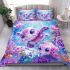 Cute pink and purple baby turtle family surrounded bedding set