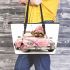 Cute pink car with a cute puppy wearing a bow on its head leather tote bag