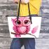 Cute pink owl cartoon character leather tote bag