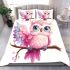 Cute pink owl cartoon character clip art bedding set