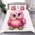 Cute pink owl cartoon character clip art bedding set