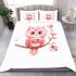 Cute pink owl holding a heart on a branch bedding set