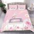 Cute pink owl sitting on top of the car bedding set