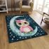 Cute pink owl with a bow and glasses sitting on the moon area rugs carpet