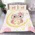 Cute pink owl with a bow and glasses sitting on the moon bedding set