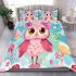 Cute pink owl with a bow on its head bedding set