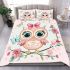 Cute pink owl with a bow on its head bedding set