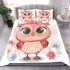 Cute pink owl with a bow on its head bedding set