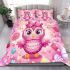 Cute pink owl with a bow on its head bedding set