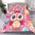 Cute pink owl with a bow on its head bedding set