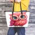 Cute pink owl with big eyes leather tote bag